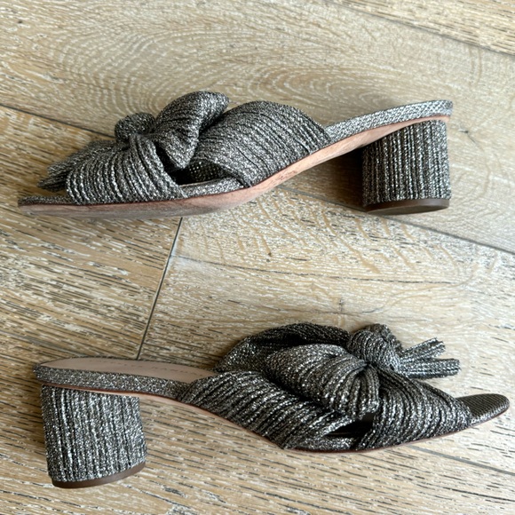 Loeffler Randall Emilia Pleated Lamé Knotted Mules Sandal Heels -Silver Glitter - Picture 9 of 16